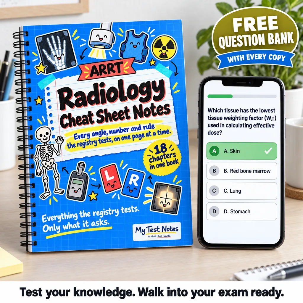 Free interactive question bank with every copy of Radiology Cheat Sheet Notes
